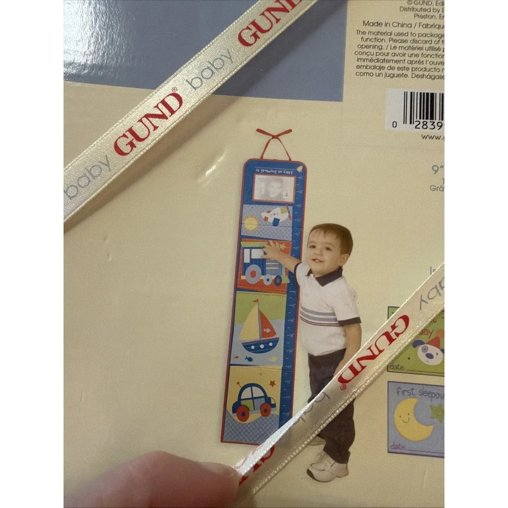 Gund Baby Happy Moments Growth‎ Chart Hanging New Boy w/stickers 9x40 Holds Pics